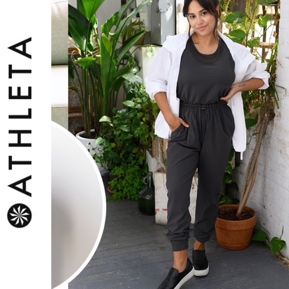 NWT Athleta HIllside Mesh Romper in Black Olive 12